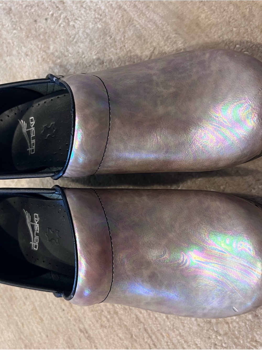 Dansko Iridescent Lavender-Gray Leather Clogs